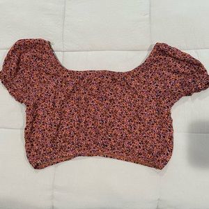 SKY AND SPARROW Ditsy Floral Crop  Coral Womens Off The Shoulder Top